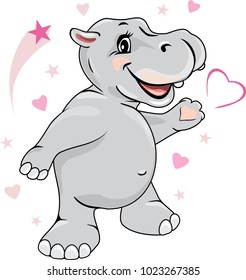 Happy enamored hippo. Vector