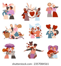 Happy Enamored People in Romantic Relationships Big Vector Set