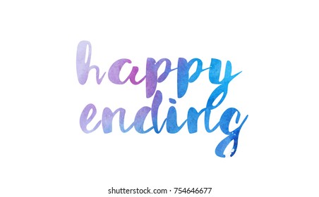 happy ending beautiful watercolor text word expression typography design suitable for a logo banner t shirt or positive quote inspiration design