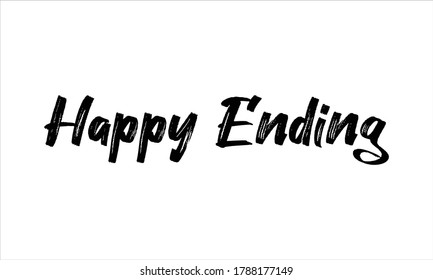 Happy End Hand gezeichnet Brush Typografie Schwarzer Text Buchstaben und Phrase einzeln auf weißem Hintergrund