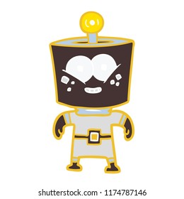 happy energized flat color style cartoon robot