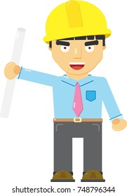 Happy Engineer with finished Paper plan in his hand