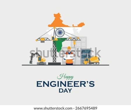 Happy Engineer's Day. 15 September. Holiday concept. Template for background with banner, poster and card. Vector illustration.