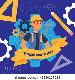 Happy Engineers day Background with Gear Wheels. World engineers day and labor day, 5 December