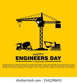 Happy Engineers Day, construction site with crane