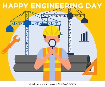 Diseño de estilo plano del Día de Ingenieros Feliz con el trabajador