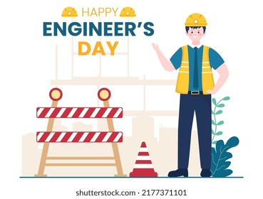 Happy Engineers Day Illustration Commemorative for Engineer with Worker, Helmet and Tools of in Flat Style Cartoon