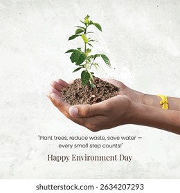 Happy Environment Day, hand with plant 