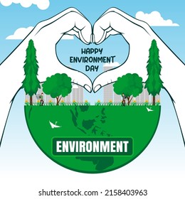 Happy environment day with love hand sign
