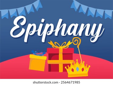 happy epiphany day with blue sky background and epiphany ornaments