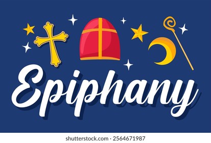 happy epiphany day with blue sky background and epiphany ornaments