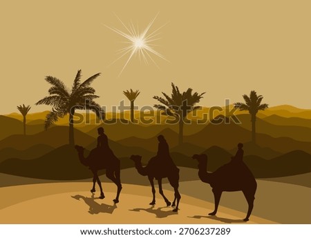Happy epiphany day design. Three wise men on camel, bright star, nativity of Jesus hand drawing. Not AI, Vector illustrations