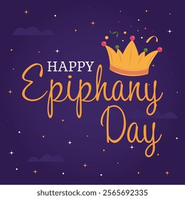 Happy epiphany day greeting card, poster, promotion banner. January 6th spiritual festival celebration. Christian feast day. Vector illustration.