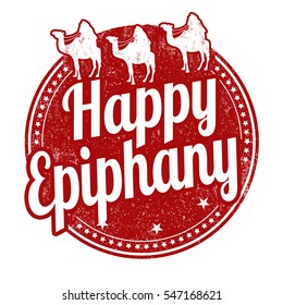 Happy Epiphany Day grunge rubber stamp on white background, vector illustration