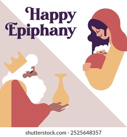 Feliz día de la epifanía ilustración. Ilustración de la epifanía con el carácter plano de una madre abraza a su bebé