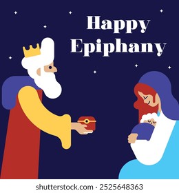 Happy epiphany day illustration. Epiphany illustration with flat character of a mother hugs her baby