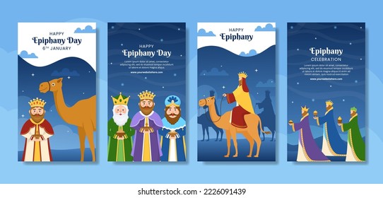 Happy Epiphany Day Social Media Stories Flat Cartoon Hand Drawn Templates Illustration