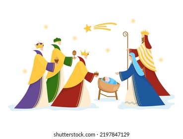 Happy Epiphany Day Template Hand Drawn Cartoon Flat Illustration Christian festival to Faith on the Divinity of Jesus Since His Coming to the World