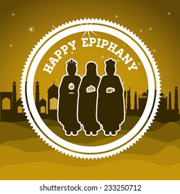 Happy epiphany design over desert scape  background, vector illustration.