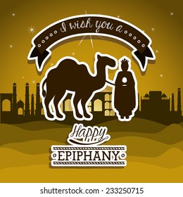 Happy epiphany design over desert scape  background, vector illustration.