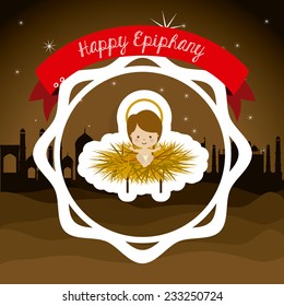 Happy epiphany design over desert scape  background, vector illustration.