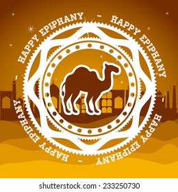Happy epiphany design over desert scape  background, vector illustration.