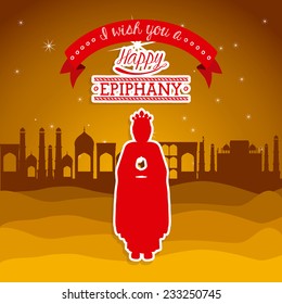 Happy epiphany design over desert scape  background, vector illustration.
