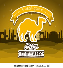 Happy epiphany design over desert scape  background, vector illustration.
