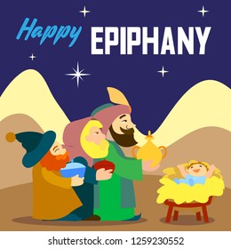 Happy epiphany three king concept background. Cartoon illustration of happy epiphany three king vector concept background for web design