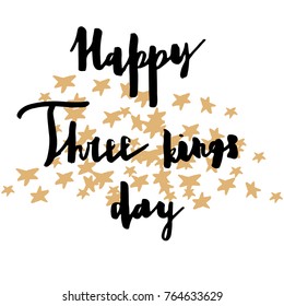 Happy Epiphany and three kings day hand drawn brush lettering text for celebration greeting card template with simple illustration elements.