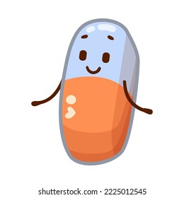 Happy eraser smiling vector illustration. Cute school supply character isolated on white background. Stationery, school concept.