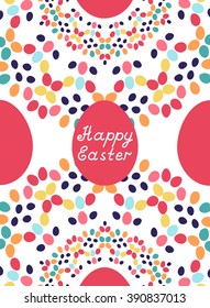 Happy Ester card with hand drawn lettering and place for your text including egg shape, mandala elements. 