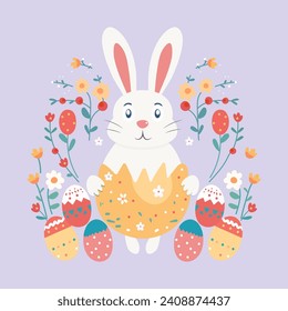 Happy Ester Day Konzept Design der Illustration. Kleines Kaninchen im Ei.