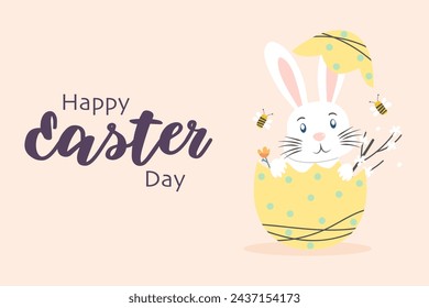 Happy Ester day concept design of illustration. Little rabbit in an egg