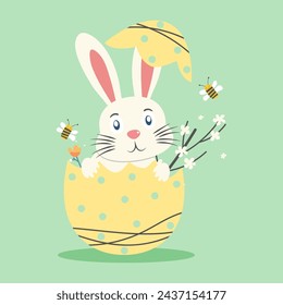 Happy Ester day concept design of illustration. Little rabbit in an egg