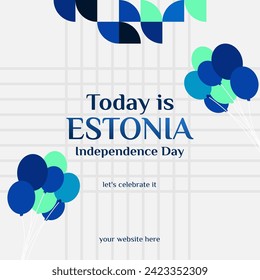 Happy Estonia Independence Day banner in modern geometric style. Square banner for social media and more with typography. Vector illustration for national holiday celebration party.