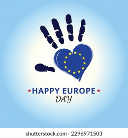 Feliz Día de Europa Color azul fondo y Bandera de Europa.