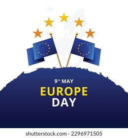 Feliz Día de Europa Color azul fondo y Bandera de Europa.