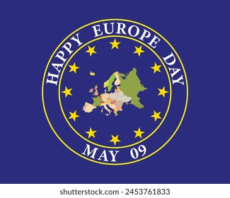 Happy Europe day celebration banner with European map.