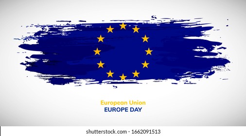 Happy europe day of European Union. Brush flag of European Union vector illustration. Abstract watercolor concept of national brush flag background. Brush stroke background.