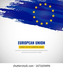 Happy Europe Day Of European Union With Brush Style Watercolor Country Flag Background