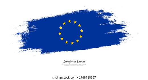 Happy europe day of European Union with national flag on artistic stain brush stroke background