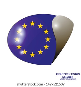 Happy Europe day sticker. Bright button with flag of Union European. Bright sticker with flag. Vector illustration.