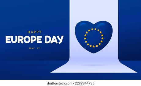 Happy Europe Day. Vector illustration of heart shape standing on stage. Celebrated annually on May 9th. Perfect for banners, web, templates, greeting cards etc