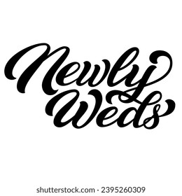 Happy ever after script hand lettering, black ink brush calligraphy isolated on white background.