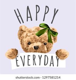 happy everyday with bear toy illustration