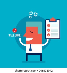 Happy excited businessman with check list Business success concept