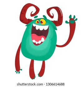 Happy excited cartoon monster. Vector illustration