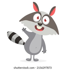 Happy excited cartoon raccoon or badger. Wild forest animal collection. Baby education. Isolated on white background. Flat design Vector illustration