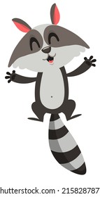 Happy excited cartoon raccoon or badger. Wild forest animal collection. Baby education. Isolated on white background. Flat design Vector illustration